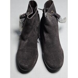 Vaneli Sport‎ Dommie Brown Suede Ankle Boots Side Zip Wedge Booties Womens 8M